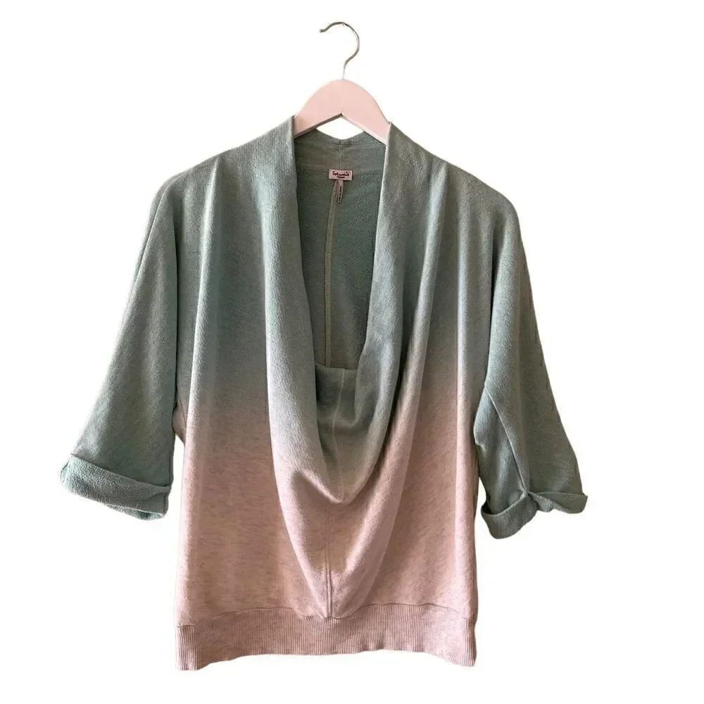 Splendid Cowl Neck Turquise White Ombre Loungewear Quarter Length Sleeves SZ M